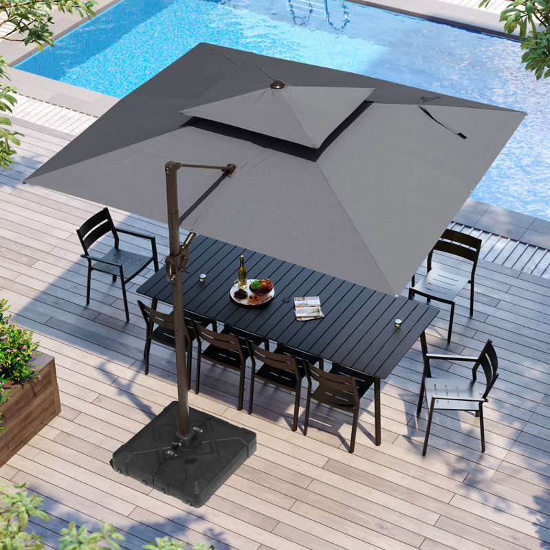 Parasol déporté Gerken 12' × 10', base lestée non incluse, Gris foncé, Forme rectangulaire, L 144 po x P 108 po