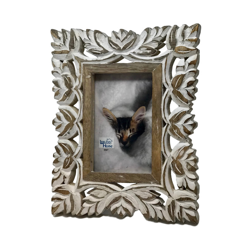 Brown Wood Embossed Picture Frame, 4" x 6"