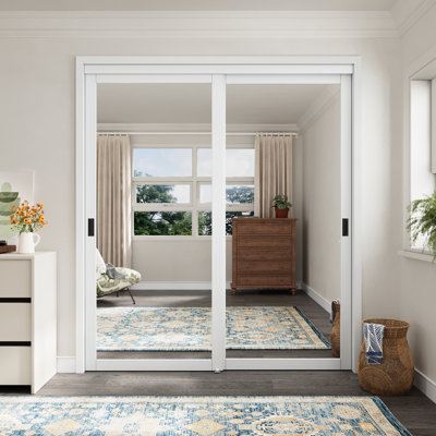 72"x80"H Full Body Mirror Pantry & Closet Sliding Doors With Hardware Kit And Handle,No Assembled Request