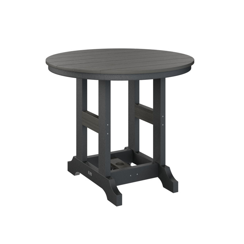 Garden Classic Outdoor Round Dining Table, Coastal Gray, Black