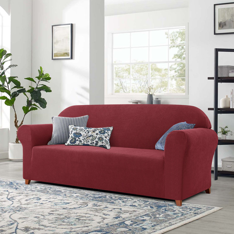 Soft Spandex Stretch Box Cushion Sofa Slipcover, Burgundy, 104cm H x 235cm W x 107cm D