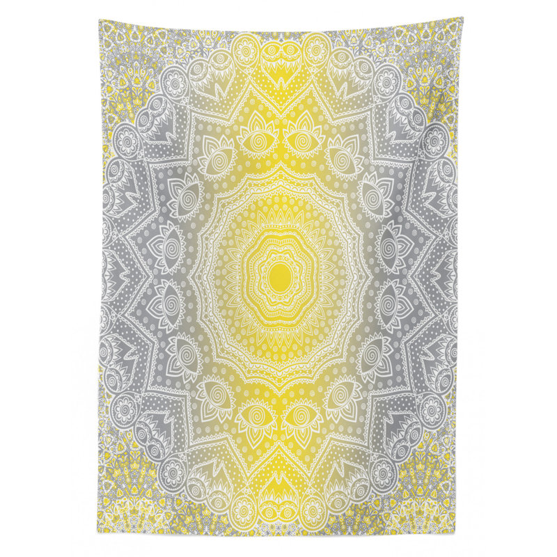 Dining Room Kitchen Tablecloth, 84" L x 60" W, Gray/Yellow