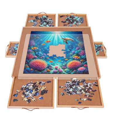 1500 Piece Rotating Puzzle Board with Drawers and Cover,27"x35"Portable Wooden Jigsaw Puzzle Table for Adults Portable,Lazy Susan Spinning Puzzle Boards Birthday Gift