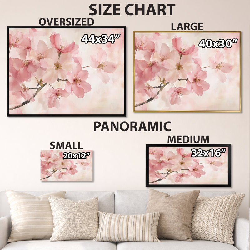 «Spring Cherry Blossom Drift I», impression d'art floral rose, H 12 po x l 20 po, Toile tendue