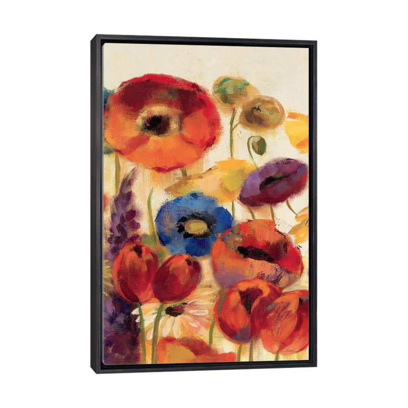 «Joyful Garden Panel II» par Silvia Vassileva - reproduction d'art, Aucun mat, Toile avec cadre noir patiné