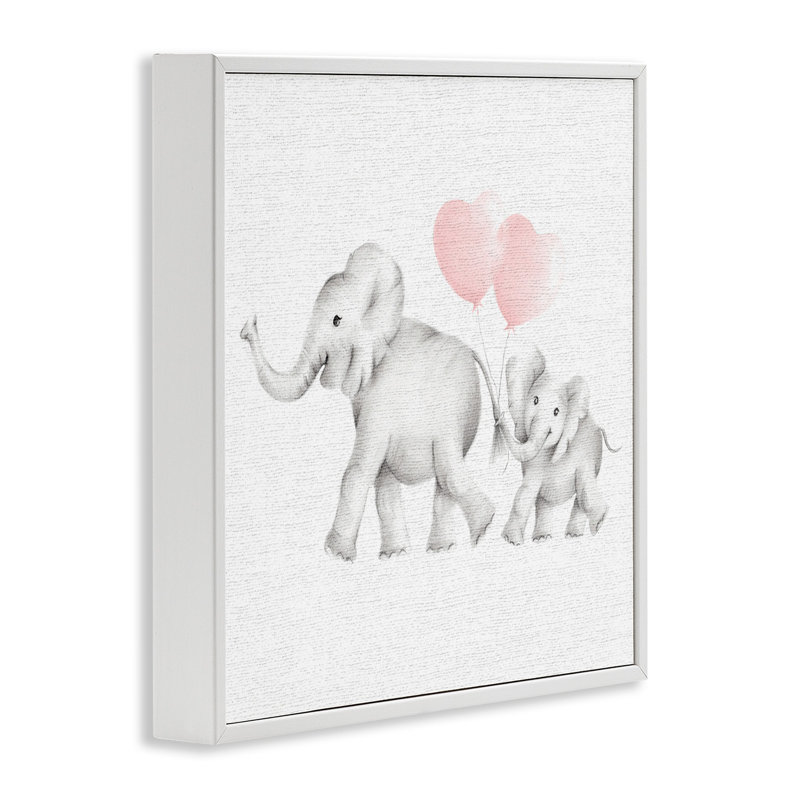 Famille d'éléphants Ballon, H 24 po x l 24 po, Giclée encadrée blanc bord de mer