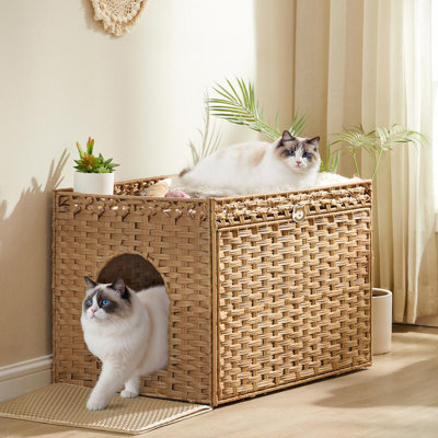 Covered Cat Box Bench MeexPaws Customizable Entrance Hidden Cat Litter Box  Enclosure Velvet Furniture