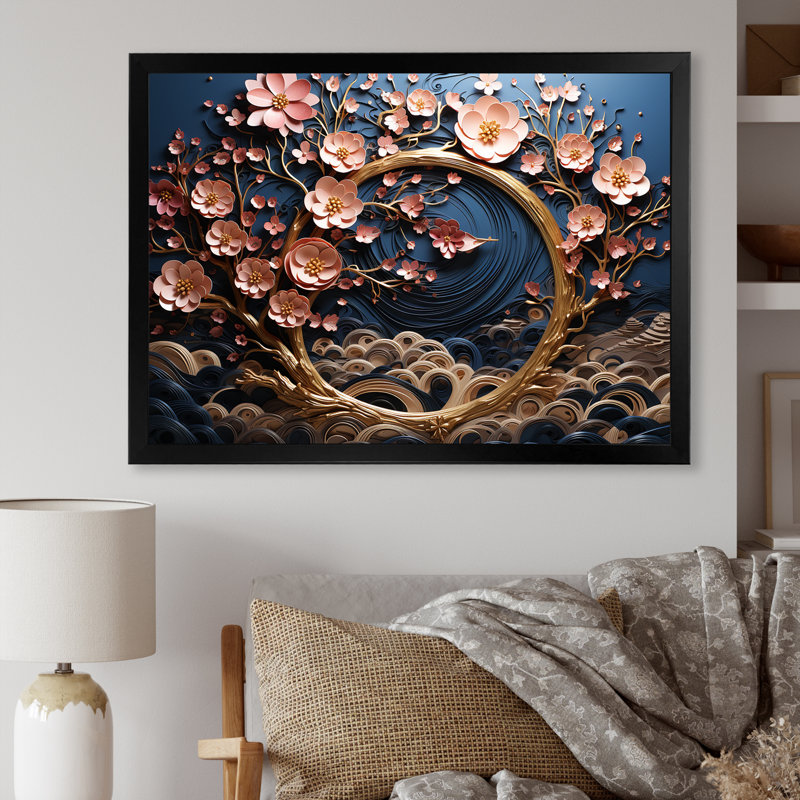 Arbre d'orchidées mauves et mauves, jardin de branches IV - impressions sur toile, Cadre d'angle fermé noir