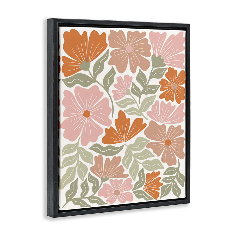 «Funky Asymmetric Florals», art mural encadré sur toile flottante par Taylor Shannon Designs, Cadre flottant noir de jais
