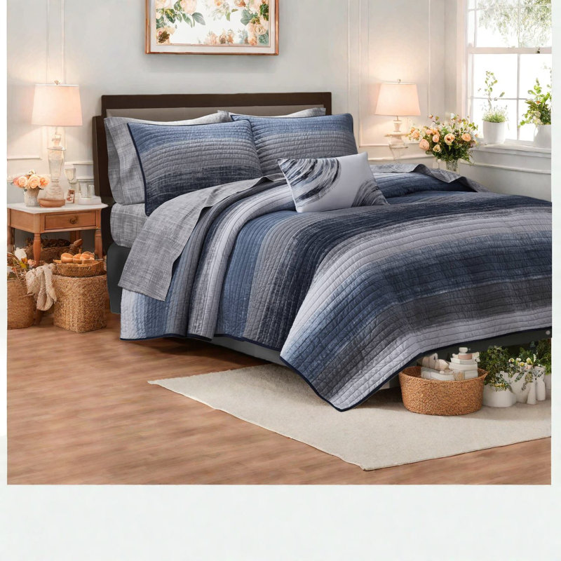 Ensemble de literie 8 pièces en coton et microfibre bleu marine
