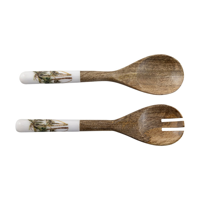 Ensemble de 2 assiettes à salade en bois de manguier avec imprimé