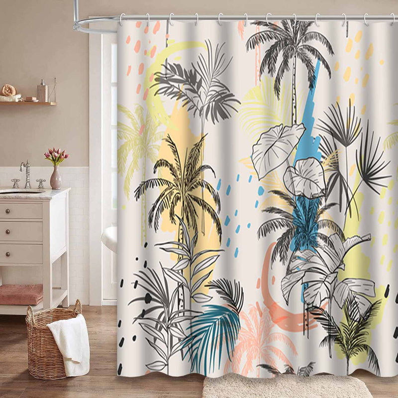 Rideau de douche imperméable à motif de feuilles et de palmiers avec 12 crochets, L 72 po x l 84 po