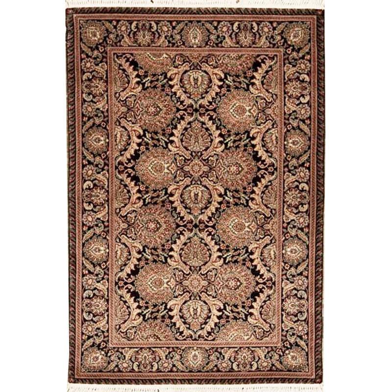 Tapis noir et brun de haute qualité noué à la main