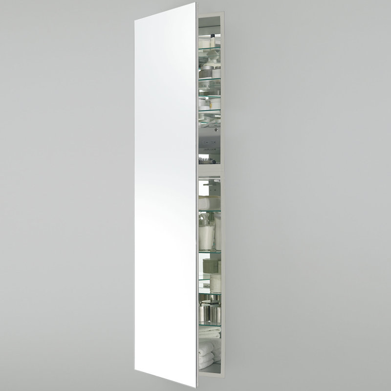 M Series Recessed Framed Medicine Cabinet with 3 Adjustable Shelves, Lighting, and Electrical Outlet, Left Hand