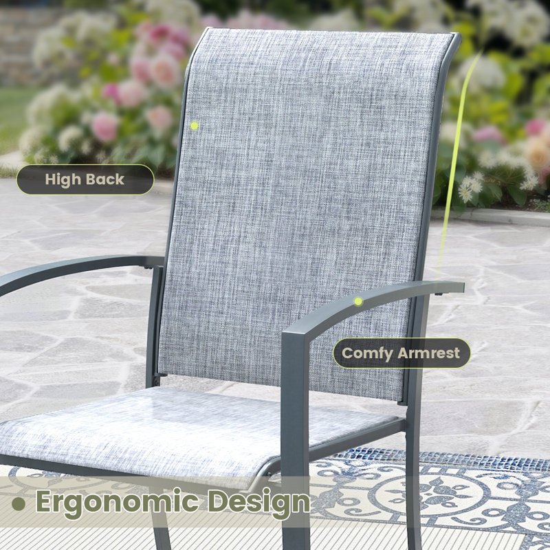 60" Round Outdoor Patio Dining Set For 8 With Stackable PVC-coated polyester Chairs, Gray/Gray