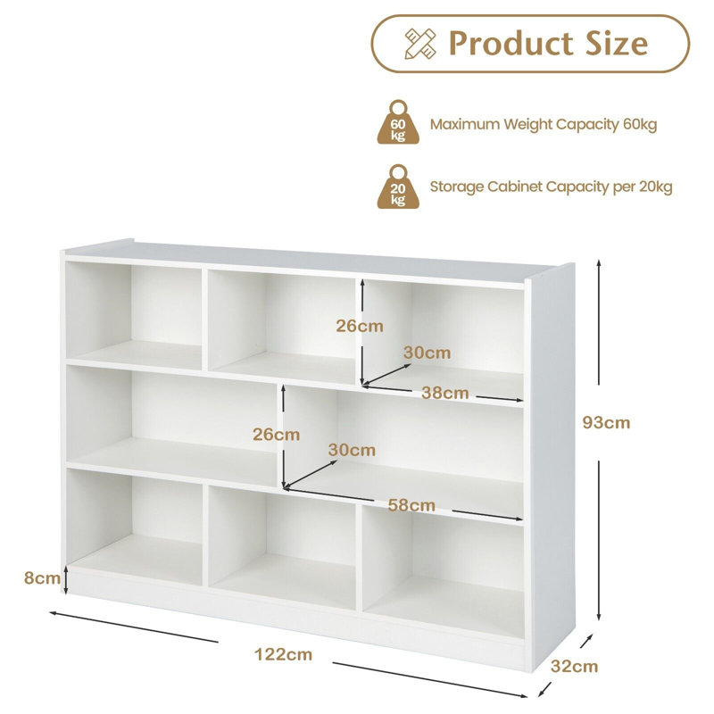 Wood Storage Cube Bookcase 3 Tier 8 Cube Open Shelf Storage Cabinet, White