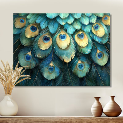 Blue And Green Peacock Feather Collage II - Bird Metal Wall Art, Modern Metal Art Print