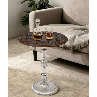 Hand-Carved Boho Folding End Table
