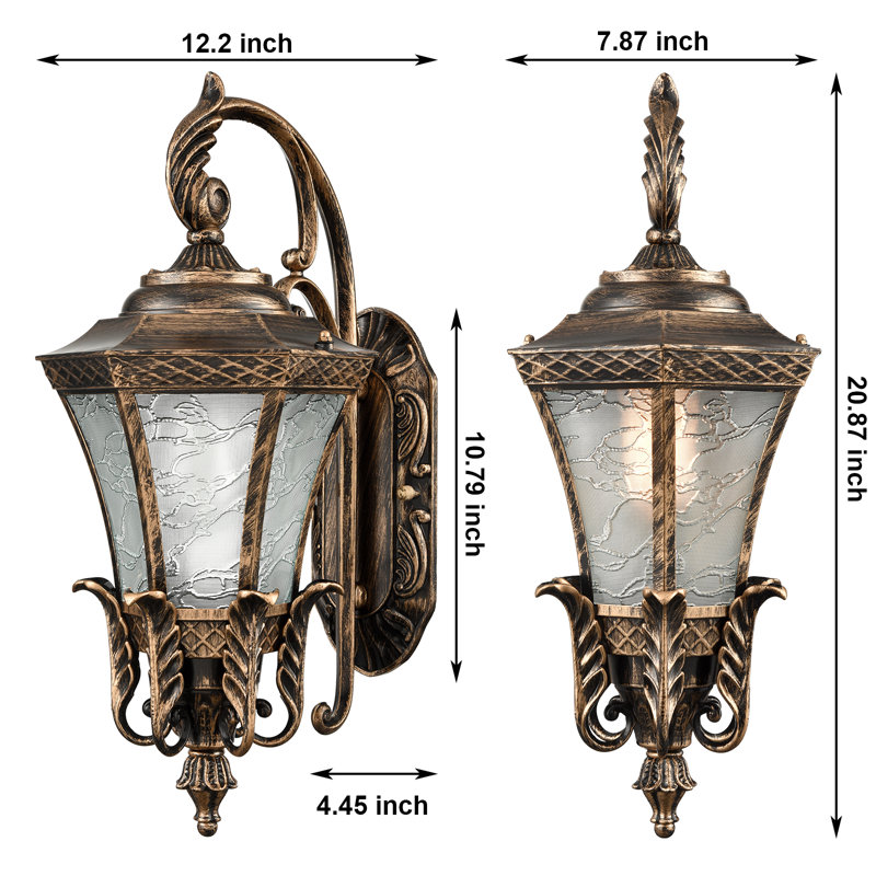 Black And Gold Sconces Wall Lighting 20.87" H Exterior Wall Light Fixture Waterproof Aluminium With Glass Outdoor Lanterns