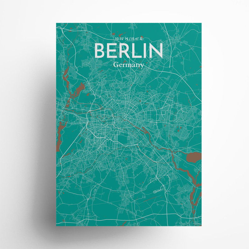 Berlin City Map In Nature - No Frame Print, 27.6cm H x 19.7cm W x 0.05cm D