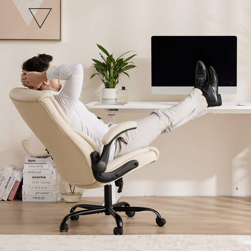 Ovidia Executive Chair with Headrest, White Faux Leather