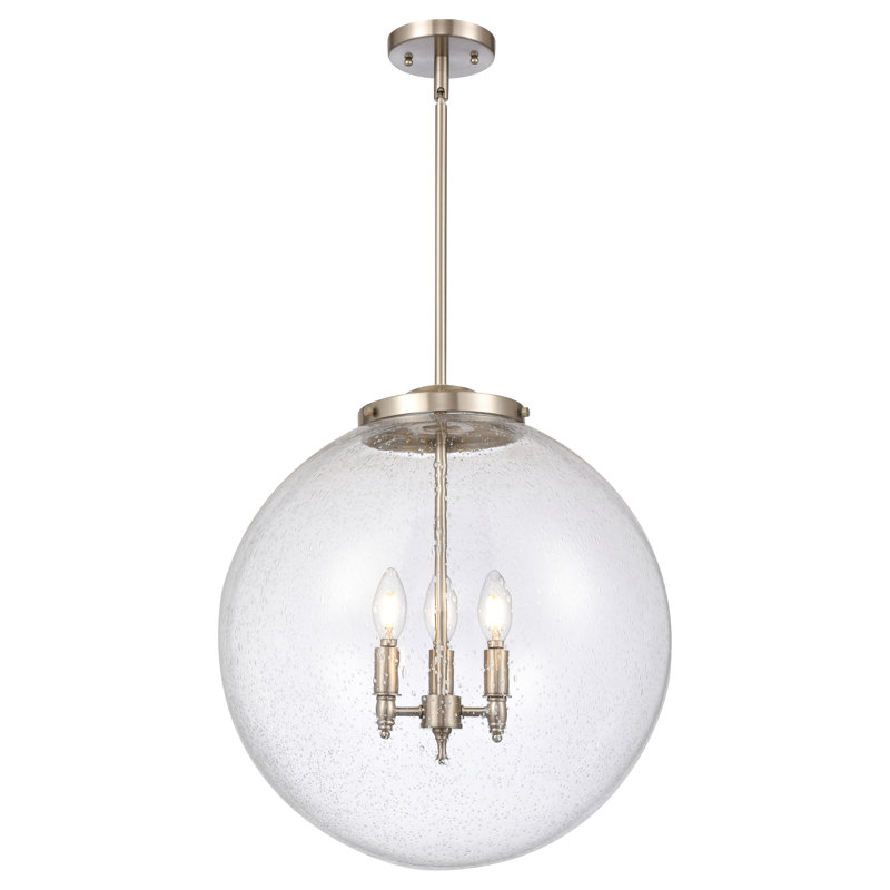 Luminaire suspendu sphère 3 lumières DEL Beacon, Nickel satiné brossé, H 19 po x l 18 po x P 18 po, Grainé
