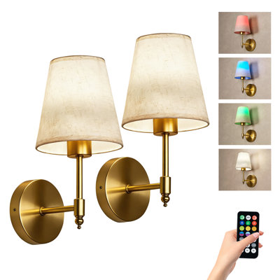 Battery Operated Wireless Fabric Wall Sconces with Remote Contro For Living Room, Bedroom, Hallway, And Bathroom