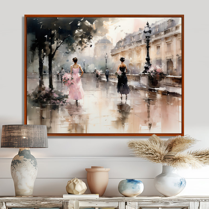 Impression sur toile Fashion Impressionist Elegance I, Reproduction avec cadre flottant, H 12 po x l 20 po, Brun