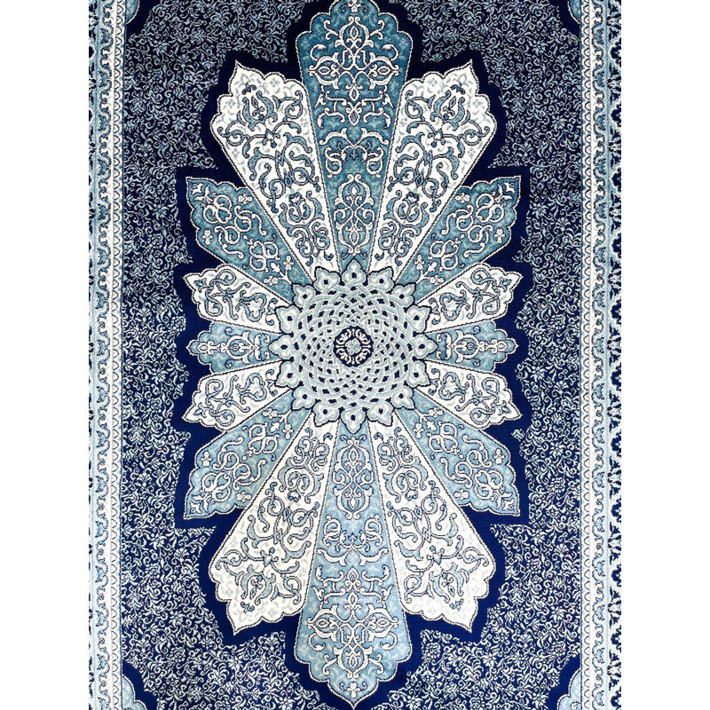 Tapis turc bleu marine et ivoire 3x5