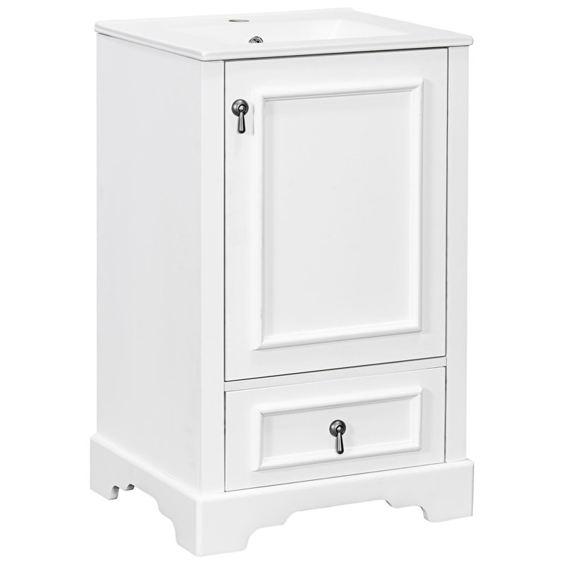 Meuble-lavabo de salle de bain avec lavabo en céramique, Blanc