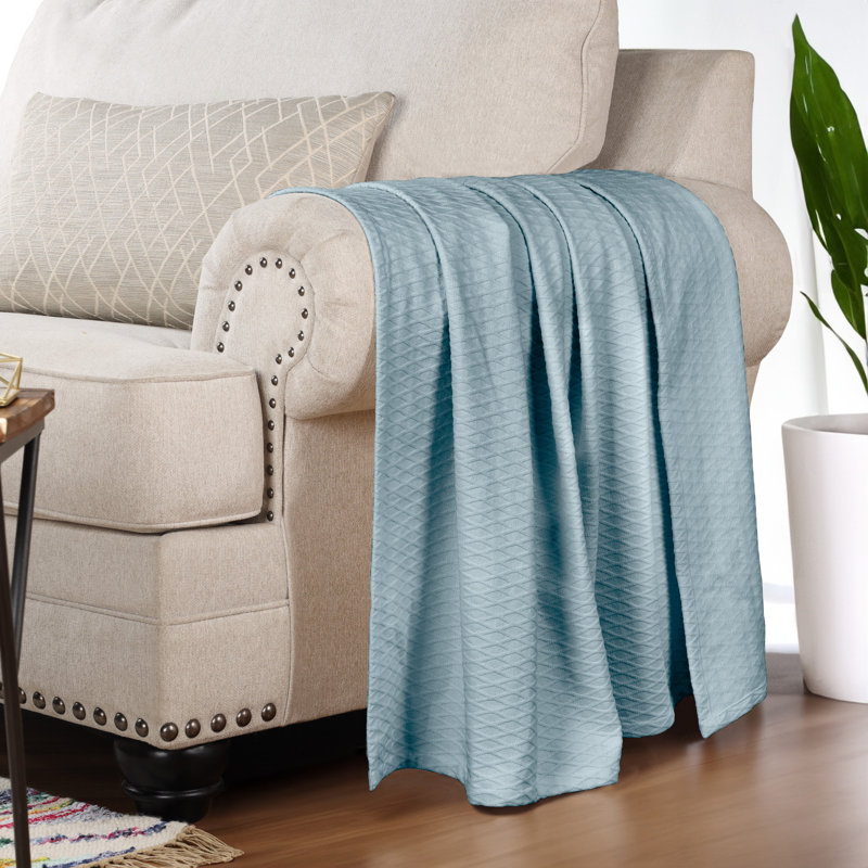 Jeté toutes saisons 100% coton Diamond Weave, Très grand californien, Turquoise