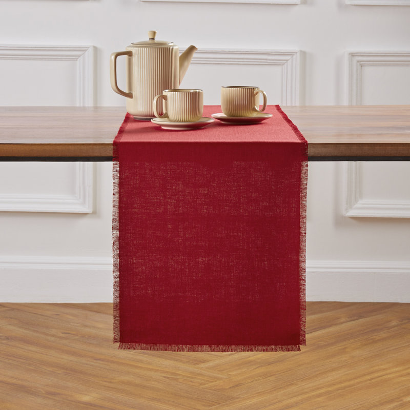 Fringe - 100% Pure Linen Table Runner, 90" x 14" Rectangle, Cherry