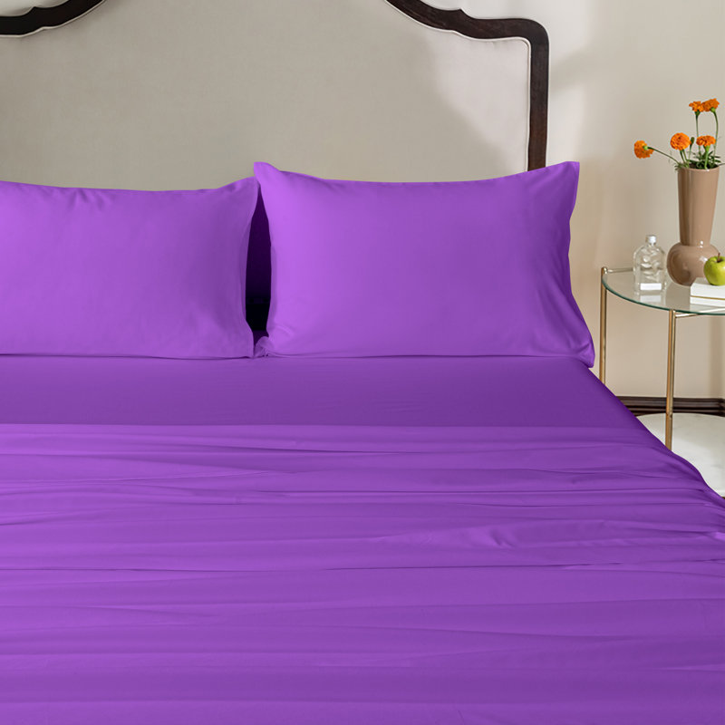 4PC 1800 Series Soft Microfiber Sheet Set, Queen Sheet Set with 2 Pillowcases, Purple
