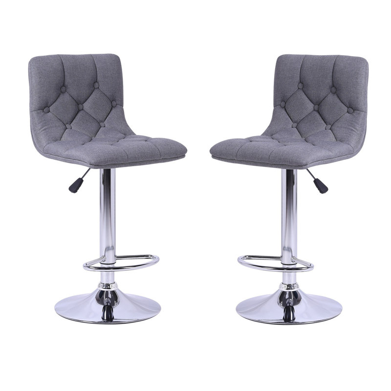 Swivel Upholstered Adjustable Height Counter Stool with Metal Frame, Gray