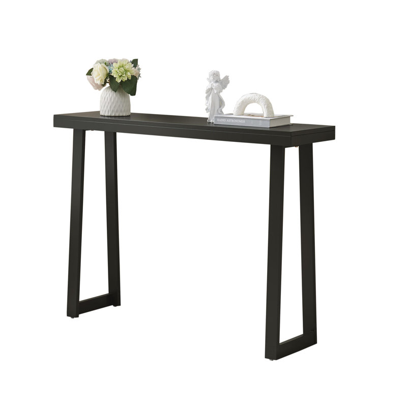 Claude Rectangular Console Table with Shelf – Sleek and Modern Entryway, Hallway, or Sofa Table with Trapezoidal Legs, Caviar