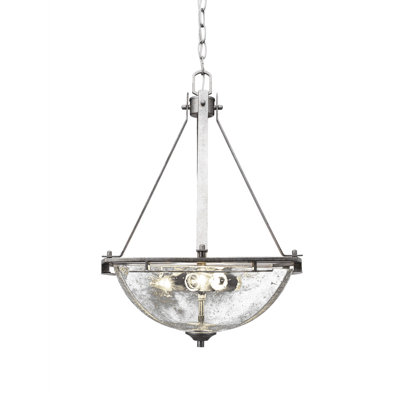 Uptowne Pendant 3-Bulbs Shown In Aged Silver Finish With 13.5" Clear Bubble Glass