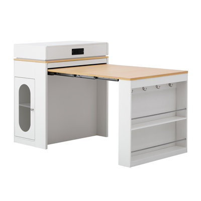 Extendable Dining Table with Folding Tabletop, Bar Table with Drawers and Power Outlet, Kitchen Island with Wheels and Hooks, Sideboard for Kitchen an