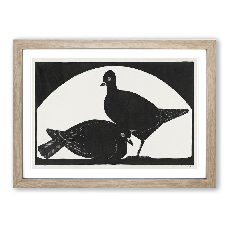 Two Pigeons by Samuel De Mesquita - Framed Print, 27cm H x 36cm W x 2cm D, Oak Framed