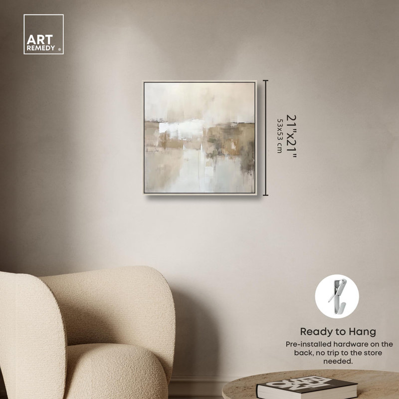 «Windswept Reverie I», toile minimaliste abstraite par Art Remedy, Encadrement argenté, H 21 po x l 21 po x P 2 po