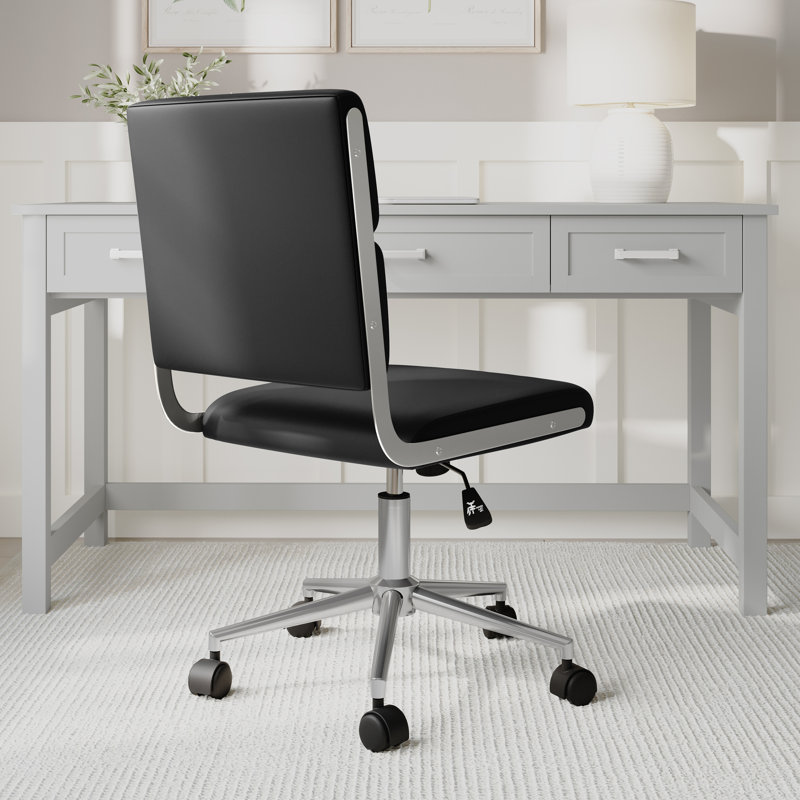 Martha Stewart Lulu Upholstered Height-Adjust Swivel Home Office Chair, Polished Nickel, Black