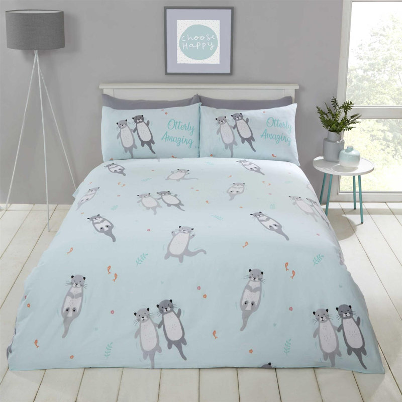 Bustos Bedding with Pillowcases Included, Single (135 x 200cm) Duvet Cover, Blue/Grey