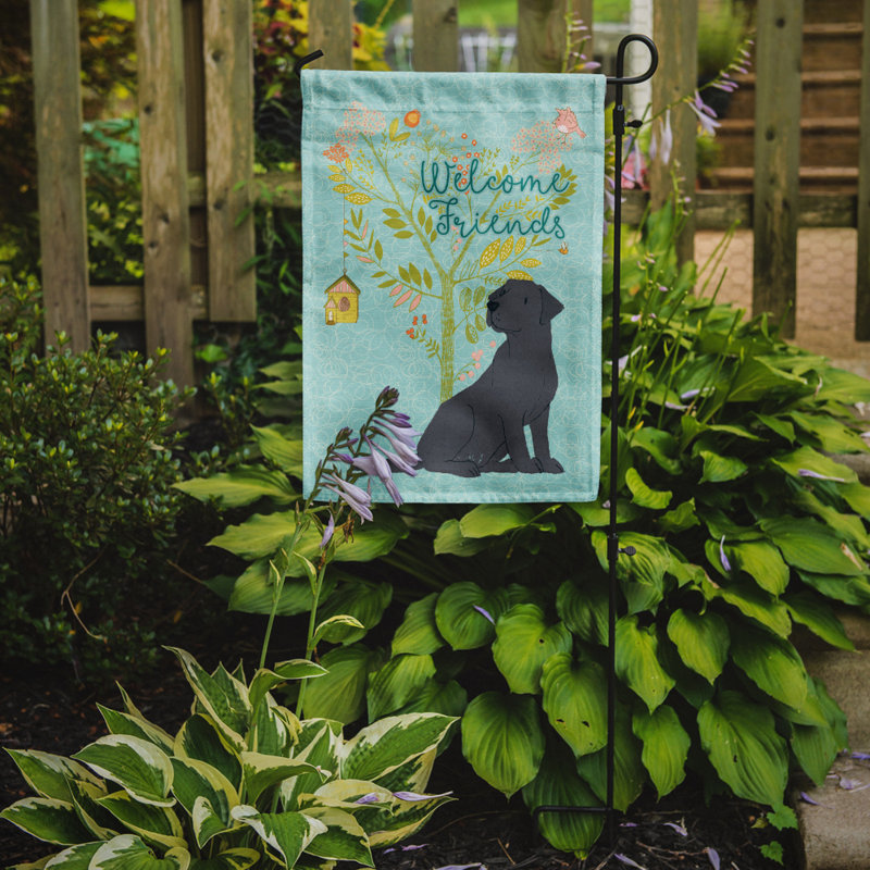 « welcome », un polyester de 2 côtés en polyester de 15 x 11 po drapeau de jardin, Labrador Retriever noir