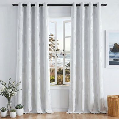 Blackout Striped Pattern Curtains, Treatment Thermal Insulated Solid Grommet Blackout Wave Line Foil Print Design Curtains for Living Room (Set of 2, 52 by 95 Inch,Grey)