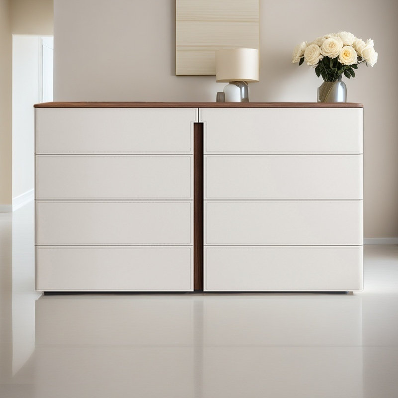 Bedroom Tv Cabinet Modern Home Saddle Leather Storage Cabinet Bed End Storage Bucket Solid Wood Dining Cabinet, Orange