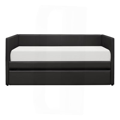 Black Faux Leather Upholstered Contemporary Daybed With Trundle Wooden Furniture 1Pc