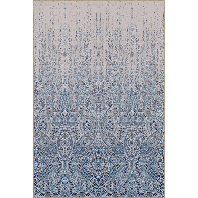 Tapis bleu délavé à motif abstrait Suzani, Carré 3 pi 3 po