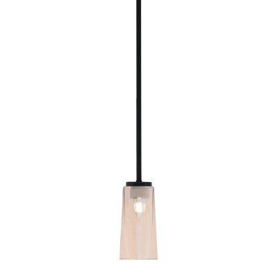 Arick Stem Hung Mini Pendant Shown In Matte Black Finish With 5" W x 9.75" H Amber Gradient Glass