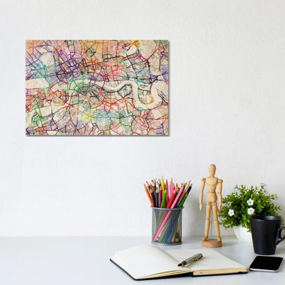 London Map Watercolor by Michael Tompsett - Wrapped Canvas Print