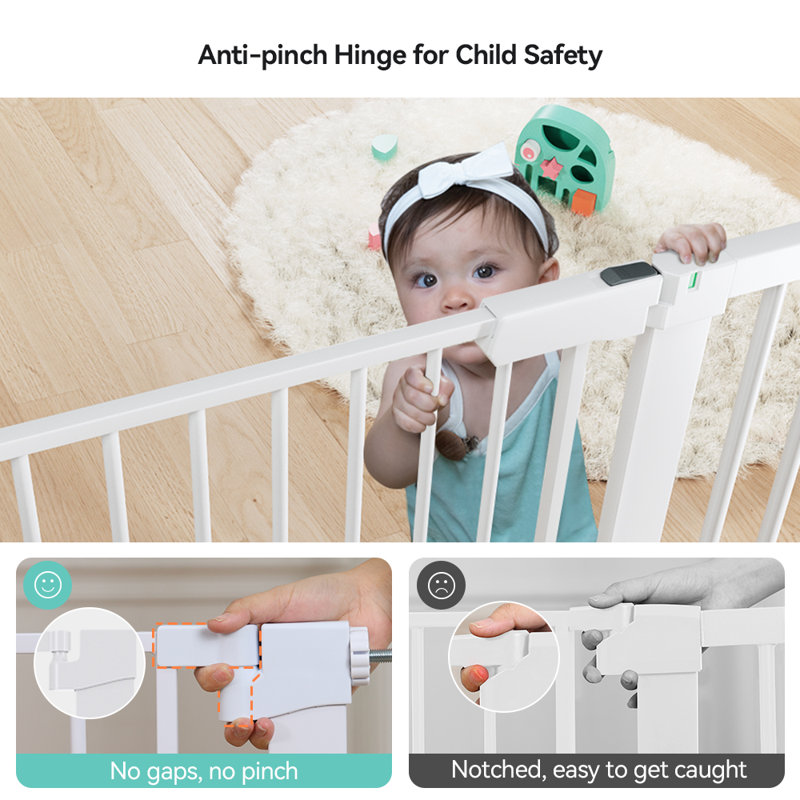 29.5-51.6" Wide Auto Close Safety Baby Gate 30" Tall Dual Lock with Secure Indicator, White