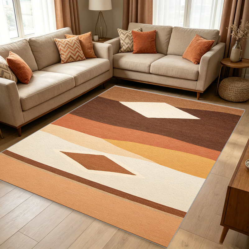 Boho Diamond Terracotta carpet-easy to clean, machine-washable, soft and comfortable; suitable for door mats, kitchens, living rooms, bedrooms, corridors, and laundry areas. Easy to clean, durable carpet for home decoration.